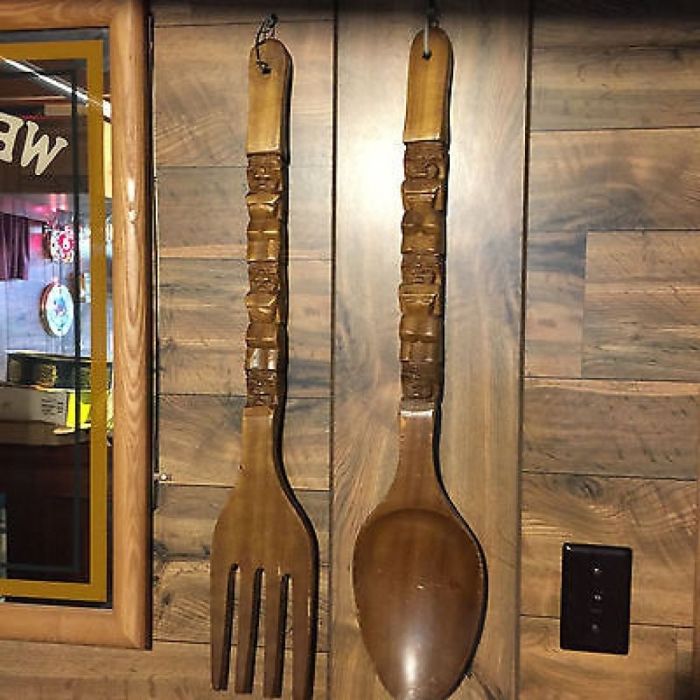 Big wooden spoon and fork wall decor